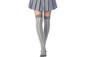 iB-iP Mujer Calcetines Largos Cuadros Pata Gallo Elegantes Hasta Muslo