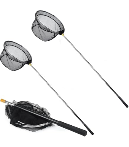 Épuisette de Pêche Pliable,155cm Long Manche Téléscopique,Acier inoxydable 3 Section Poteau,Filet Nylon Triangulaire,Extensible de 36 à 61 Pouces,pour Carpe Truite Crevette Etang Bassin Poisson