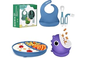 FACAIO Coffret Repas Bebe, Assiette Ventouse pour Bébé + Bavoir Ajustable + Dinosaure Bol Antidérapant + Cuillere/Fourchette, Sans BPA, Pratique et Facile à laver, Passe Lave Vaisselle et Micro Onde (Violet)