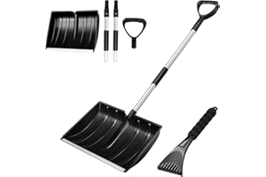 Hmfmdy Pelle à neige de grande capacité avec poignée ergonomique - Outil de déneigement amovible léger et portable pour jardin, camping, extérieur, urgence, bonhomme de neige - Noir