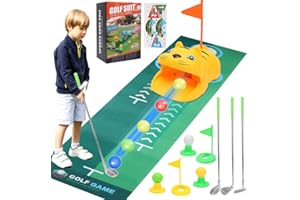 MIUUIPI Minigolf Set Spielzeug für Kinder, 22 PCS Golfspielzeug mit 1 Tiger Automatic Golf Returner, 3 Skalierbarer Golfschläger, 8 Bällen und Putting Matte, Indoor und Outdoor Sportspielzeug