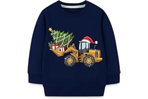 KOMI KYANISSOR Jungen Weihnachten Sweatshirts Junge Pullover Weihnacht Langarm Kinder Weihnachtskleidung Christmas Lang Shirt Bagger Excavator Dino Baumwolle 2-7 Jahre 92-122.