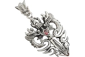 FORFOX Vintage 925 Sterling Silver Double Dragon Sword Cross Pendant for Men Boys