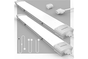 KUKUMAO LED Batten Light 6000K Daylight,2FT Linkable LED Tube Light 18W Workbench Light IP65 Plug in Ceiling Light Strip for Garage,Kitchen,Workshop, Office, Shed, Plug in Ceiling Light.