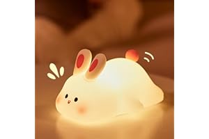 AUEZONA Veilleuse Enfant, Lapin Veilleuse Bébé Tactile, veilleuse enfant rechargeable Peut être Chronométré, Silicone Lampe de Chevet Enfant, Lampe Lapin Cadeau Bebe Noël Anniversaire, Kawaii Deco Chambre