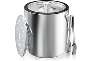 thirei Pojemnik na kostki lodu 2 l, ze stali nierdzewnej, z sitkiem i szczypcami do lodu, do przechowywania lodu i chłodzenia napojów