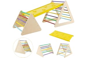 RELAX4LIFE Triangolo da Arrampicata con Scivolo per Bambini, 2 Scale e 1 Rampa per Arrampicarsi in Legno, Giochi Montessori, Parco Divertimenti per Bimbi 1+ Anni (Colorato)