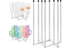 KOSLEOW Egouttoir à Bouteilles et Biberons, Support de Séchage en Acier Inoxydable, 8 Tiges avec Capuchons en Silicone, Base Pliable, Égouttoir Vaisselle et Porte Gourde