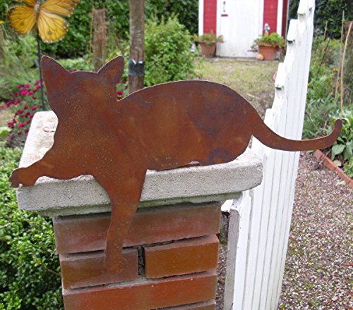 DEKO FIGUR LIEGENDE KATZE METALL 45cm BREIT GARTEN ROST PATINA KANTENHOCKER NEU