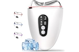 EMS Gua Sha, Robofun Lymphbürsten Gesicht, Lymphdrainage Massagegerät Elektrisch mit Vibration & Wärme & Kalt, Gesichtsformungswerkzeug mit Rot,Blau,Violett, Für Gesicht Anti Falten Anti Aging