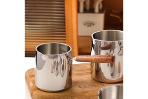 Tissting 450ml Acier Inoxydable Beurre Chaud Pot, Réchaud à Lait Café Beurre Mini Pot pour Fondre le Beurre avec Bec Acier Inoxydable avec Poignée en Bois petite casserole induction pour Sauce