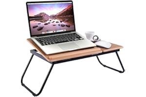 LIFEZEAL Tavolino, Vassoio da Letto per PC, Colazione, Mangiare, Pieghevole, Regolabile, Inclinabile, Servitore, con 2 Piani Separati, Barra Anticaduta (beige)