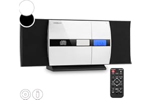 OneConcept V-15 - Stereo system, MP3-capable CD player, LCD display, USB port, Folder navigation, AUX IN, FM radio, Alarm clock, Remote control, Bass boost, Wall mounting - Black