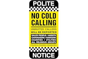 ASTON SAFETY SIGNS No Cold Calling Door Sign, 45mm x 90mm, Self-Adhesive Vinyl Sticker, Police Notice for Uninvited Callers (1)