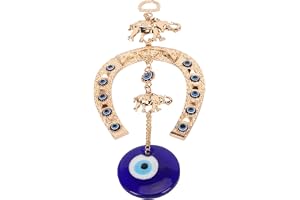 Evil Eye Horseshoe Hängande Prydnad, Blue Eye Väggdekor med Elefant Hästskohänge, Tur och Skydd Turkisk Nazar Bead Amulett Bi