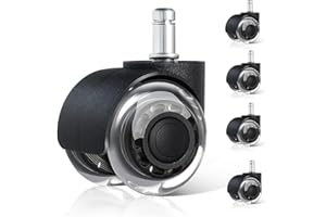 Acuryx Kółka do krzeseł biurowych (zestaw 5 szt.) z kółkami 11 mm x 22 mm, super ciche i miękkie, do twardych podłóg, parkietu, dywanów, laminatów i płytek, zestaw 5 czarnych rolek do krzeseł