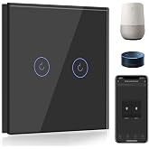 BSEED WiFi Wall Switch, 2 Gang 1 Way Smart Switch with Touch Screen Black, Compatible with Alexa, Google Home, APP Control an