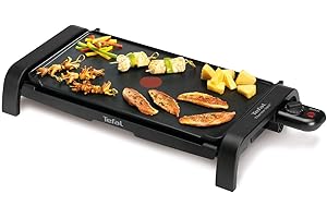 Tefal Thermospot CB540812 - Plancha de cocina de 2000 W con lisa, con thermospot que indica la temperatura, precalientamiento rápido, gran superficie de cocción, apta uso exterior, Negro