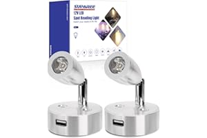 SUPAREE Luce da Lettura 12V per Camper Luce LED Camper dimmerabile Faretto LED 12v con presa USB Camper Dimmerabile 3200K con Interruttore Touch per Caravan Furgone Barca Camion Auto 2 Pezzi