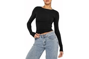 Betrodi Women Crewneck Skinny Shirt Long Sleeve Basic Slim Fit Crop Tops Solid Tight Tee Shirts Fashion Streetwear Y2k