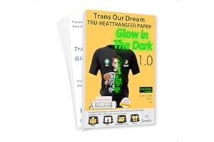 TransOurDream Tru-Glow Transfer Paper Inkjet for Light&Dark Fabric A4 10 Sheets Heat Iron On Transfer Paper Glow in The Dark (Green) Printable Heat Transfer Vinyl Make Creative T-Shirts (Trans-02)