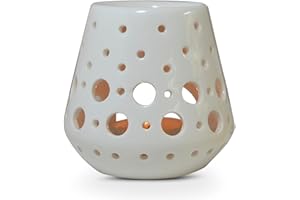 ZEN ARÔME Zen'Arôme - Quemador de Perfume, Cera aromática, difusor para aceites y fragancias, portavelas, aromaterapia, de cerámica con proyección de luz, 9 cm de Alto, Color Blanco