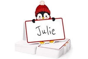 BETESSIN 50 Pcs Christmas Place Card Penguin Table Seating Cards Paper Name Cards for Christmas Table Setting Birthday Xmas Wedding Dinner Party Supply