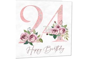 PURPLE FOX Carte de 24e anniversaire pour femme – Carte d'anniversaire florale pour fille de 24 ans, fille, vingt-quatrième, petite-fille, sœur, nièce, cousine