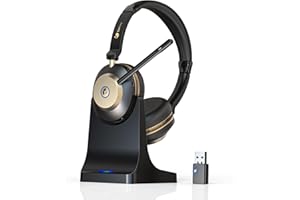Earbay Kabelloses Headset, Bluetooth Headset mit Mikrofon Rauschunterdrückung & USB-Dongle, Kabellose mit Mikrofon Stummschaltung & Ladestation für Computer/Büro/Meeting/Call Center/Home/Office