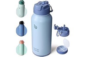 BOTTLEBOTTLE BOTTLE BOTTLE Borraccia Termica 850ml(30oz) con Cannuccia Thermos Bevande Calde Borraccia Sportiva Acciaio Inox con Paglia E Supporto Pillole (blu)