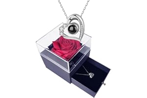 GUCHO Eternal Rose Gift for Women, Preserved Rose with 'I LOVE YOU' Necklace in 100 Languages, Perfect for Birthdays, Christmas, Anniversaries, Valentines, Mothers Day