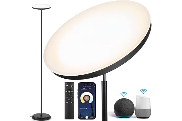 OUTON Lampadaire LED, 30W/3000LM WiFi Lumineux Lampadaire, 3000K-6000K Dimmable Lampe sur Pied avec Télécommande, Contrôle APP, Minuterie, Compatible avec Alexa et Google pour Salon, Chambre, Bureau