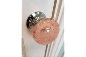 CHATTELS Beautiful Pair of Large Light Pink Contemporary/Retro Round Smooth Bubble Glass Chrome Mortice Door Knobs/Handles
