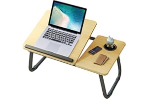 HOFLERA Bureau pour ordinateur portable, table de lit pour ordinateur portable avec pieds pliables et fente pour gobelet, support de lecture, support pour ordinateur portable, plateau de lit, support de livre