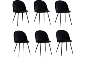 BenyLed Set di 6 Sedie da Pranzo, Sedie da Cucina con Rivestimento in Velluto Sedie da Soggiorno Moderne, con Gambe in Metallo Nero (Nero)