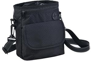 HANWELL Waterproof Dog Treat Pouch with Built-in Poo Bag Dispenser, Hands Free Puppy Training Bag Carries for Walking (Adjustable reflective Waist Belt & Shoulder Strap)-New Black