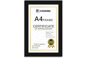 HOMIK Bilderrahmen A4 | Rahmen A4 mit Acryl-Sicherheitsglas Glas Bilderrahmen din A4 – Heimdekoration Bilderrahmen Schwarz | Ideal zum Verschenken und zum Aufhängen an der Wand