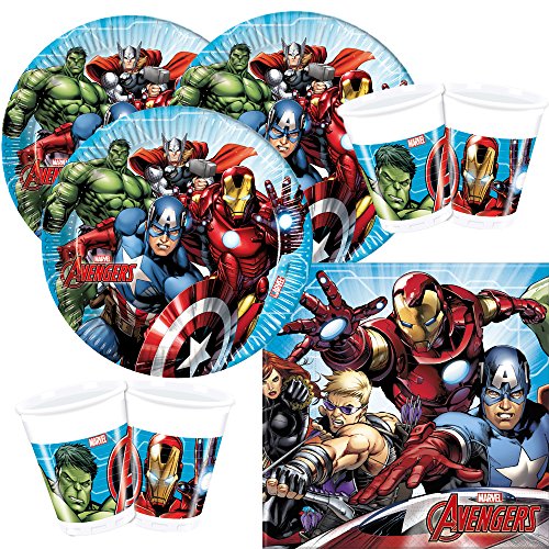 52-teiliges Party-Set MARVEL Mighty Avengers - Teller Becher Servietten für 16 Kinder