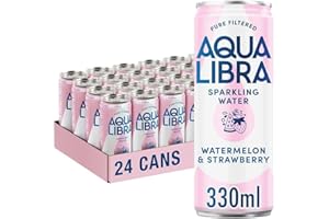 AQUA Libra Sparkling Water, Sugar Free Fruit Water, No Sugar, No Calories, Strawberry & Watermelon, 330 ml, Pack of 24 Cans