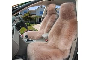 Sisha-A Winter Warm Authentic Australia Sheep Wool Car Seat Cover Luxury Long Wool Front Seat Cover Fits Most Car, Truck, SUV, or Van (Cameo Brown)