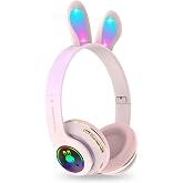 Tavşan Kulaklı Bluetooth Kulaklık, Renkli LED Işıklı, 5.0 Versiyon, Ayarlanabilir B&uuml;y&uuml;kl&uuml;k, Hafıza Kart Girişli, 40mm Kulaklı