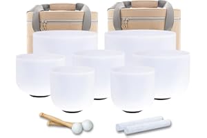 Hye-eun Klangskålar i set, 6–12 tum, 432 Hz, med påsar | Klangskålar i kvarts och set med 7 chakran för att läka ljud, avkopp