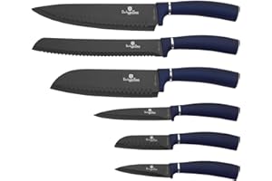 Berlinger Haus, BH-2514, Aquamarine Juego 6 Cuchillos Cocina Profesional, Hoja Acero Inoxidable Recubrimiento Antiadherente, Cocinero, Cebollero, Pan, Santoku, Diseño Metallic Line