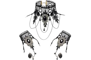 KUMSODE Gothic Halsband-Armband-Set für damen Spitzenarmband Choker und Finger Kette für Partys Halloween Karneval Cosplay Kostüm Zubehör und Abende Vampir Halskette und Armband