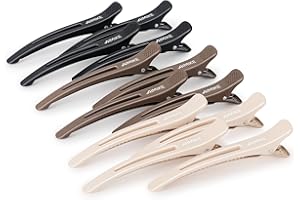 AIMIKE Pinza de Pelo de Duckbill,12 Piezas Pinzas Pelo Peluqueria Para Peinado Salón, Pinzas PeloProfesionales Para Cortar El Cabello,Seccionador Largo Barrettes para Mujeres y Hombre-Colores neutros