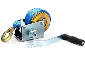 FreeTec 600lbs 270kg Hand Winch Hand Crank Strap Gear Winch Polyester Strap ATV Boat Trailer Heavy Duty