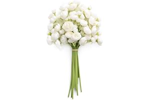 ‎LING'S MOMENT Ling's moment Ranunkeln künstliche Blume, Kunstseide Mini Ranunkel Blumen für DIY Blumenstrauß, Bulk Fake Hochzeit Füller Blumen für Arrangements Braut Dusche Dekorationen, Elfenbein Weiß