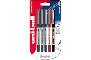 TOVSOL 5 x Uni Ball Liquid Ink Rolerball Pen Set (0.3mm + 1.0mm Micro Point & Broad Nib) for Writing, Sketching, Drawing, Drafting, Office Documents, Scrapbooking & School (Black, Blue & Red Ink)