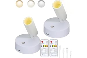 VIGMOJ 2Pack Battery Operated Spot Lights Indoor, Wireless Spotlight with 3 Color Temperature & Stepless Dimming & Timer, LED Accent Lighting with Remote for Plant Picture Wall Floor