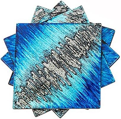 Sudehill Set Of 4 Glass Coasters - Agate Blue